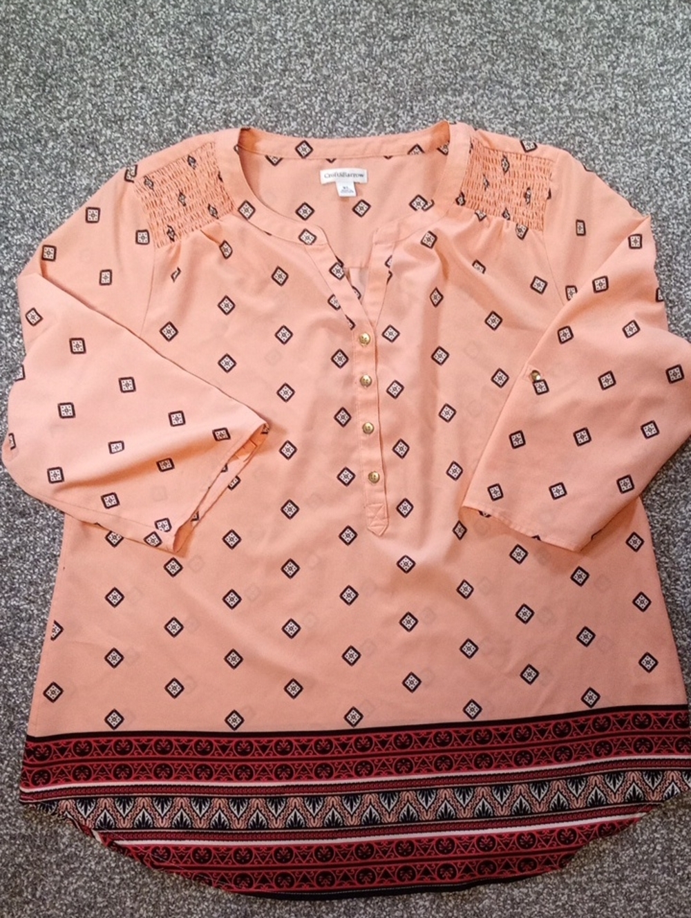 croft & barrow peach printed tunic with patterned hem